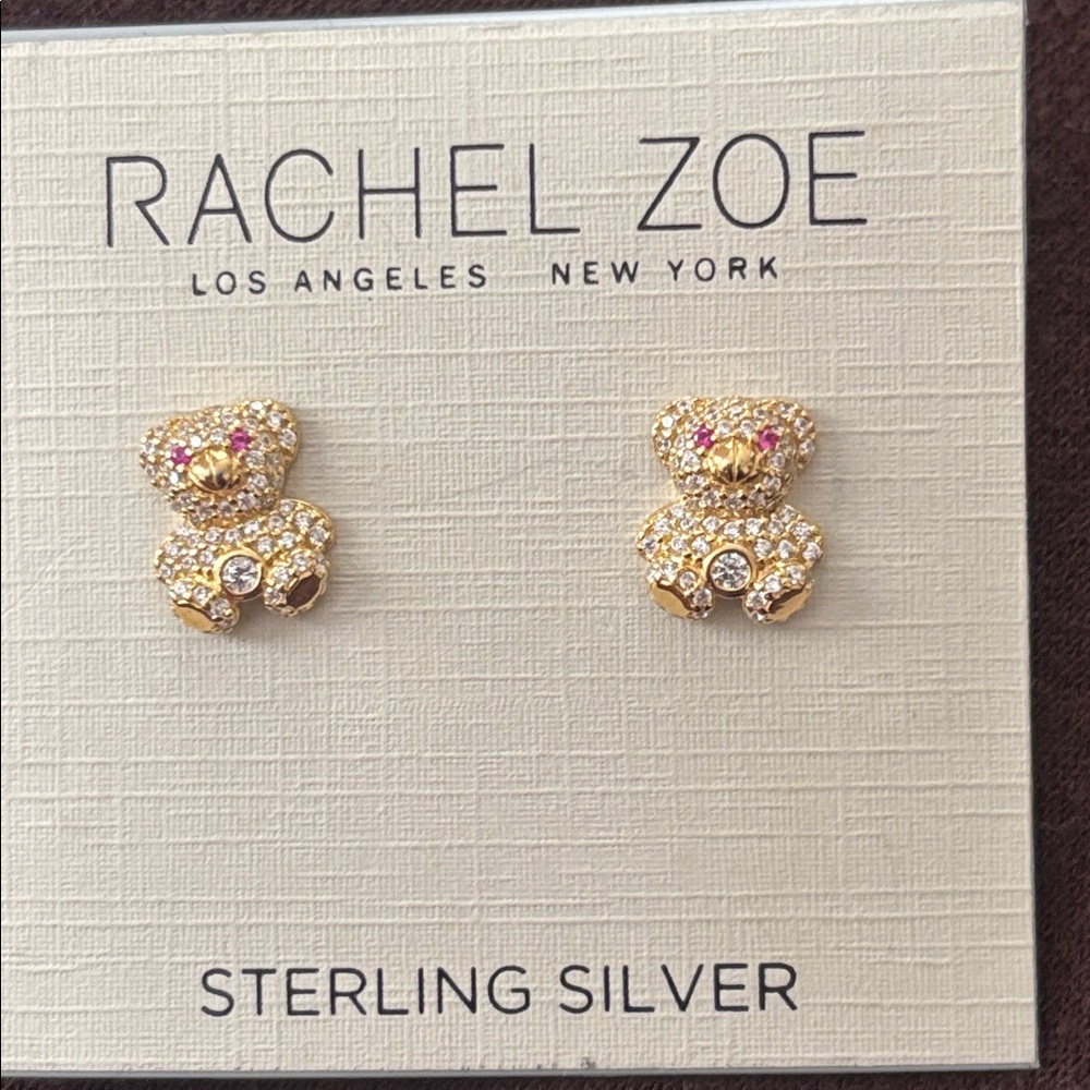 Rachel Zoe Gold tone Sterling  Silver Stud Earrings. New